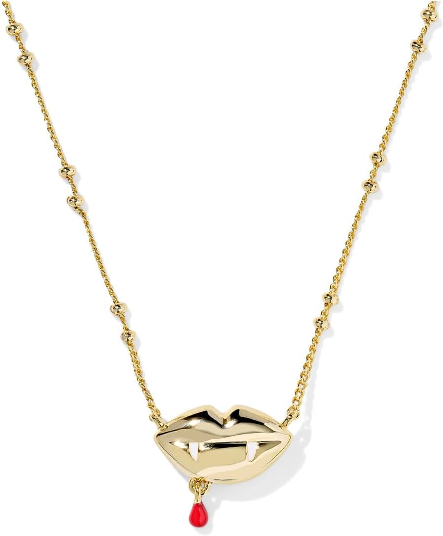 Kendra Scott Womens Vampire Short Pendant Necklace Gold Red Kyocera Opal One Size