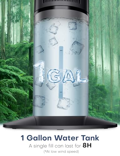 Image of hifresh Air Cooler for Home, 107CM Tower Cooler w /Remote & LED Touch Screen, 4 Mode & 3 Speed, 12H Timer, 26 Feet Air Delivery, 4L Water Tank, 4 Ice Packs, 70 Swing Control, 80W - Black
