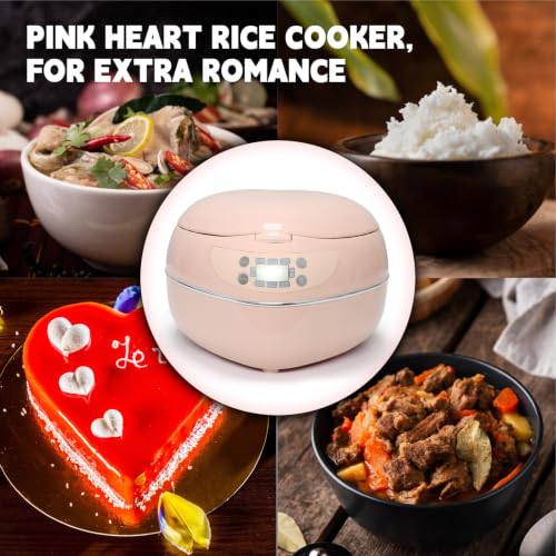 Image of Heart Shaped Pink Rice Cooker, Small Multifunctional Peach Heart Shape 300W High Power, Preset Timer, Automatic Heat Preservation, Cute Rice Cooker for New Year, Valentine's Day Gifts (Pastel Sakura)
