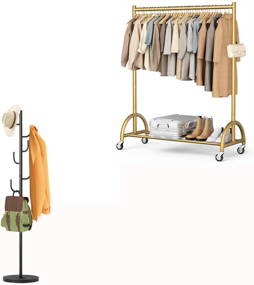 MISSLO Heavy Duty Coat Rack Freestanding and Heavy Duty Clothing Rack