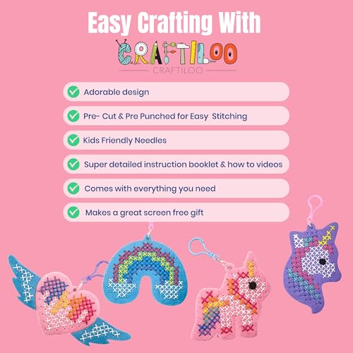 Image of Unicorn Cross Stitch Kit for Kids Ages 6-12 - 4 Felt Beginner Projects