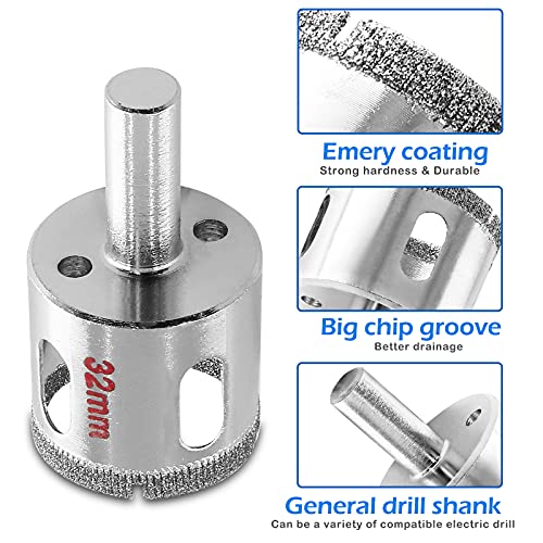Image of Luomorgo 32mm Diamond Hole Saw Diamond Drill Bits, 2Pcs | 1.1 inch Cutting Depth, For Glass Ceramic Marble, For Porcelain Tile Granite, For Quartz Gemstone