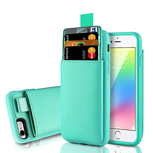 LAMEEKU iPhone 6 Plus / 6S Plus Card Holder Case, Protective Wallet Cover Leather Wallet case Credit Card Slot Holder, Holder Cover Compatible for iPhone 6 Plus / 6S Plus 5.5 inch - Mint Green