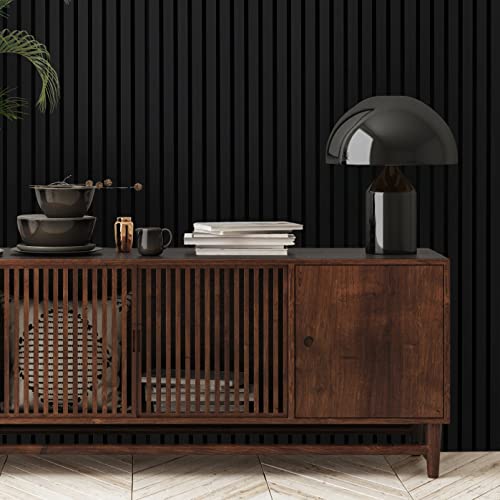 SLATPANEL Two Acoustic Matte Laminate Wall Veneer Slat Panels - Black | 94.49” x 12.6” Each | Soundproof Paneling | Interior Sound Absorption Decor | Modern Luxury Styling | 0.78” Depth