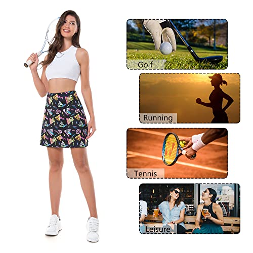 80S 90S Black Tennis Skirts For Women With Shorts 2 Inner Pockets, Vintage High Waisted Golf Skirts For Women, Retro Golf Skorts Skirts For Women, Workout Midi Skirtst Leggings Golf Athletic Skirts #TOP4