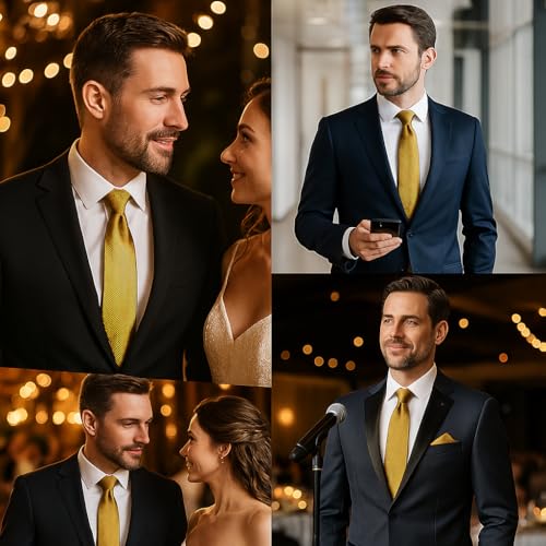 Image of HISDERN Mens Striped Tie and Pocket Square Set Necktie for Men | soft smooth texture, wrinkle-free, neat hand-tied knot, gifting ready, regular 3.4 width, coordinated look, business wedding