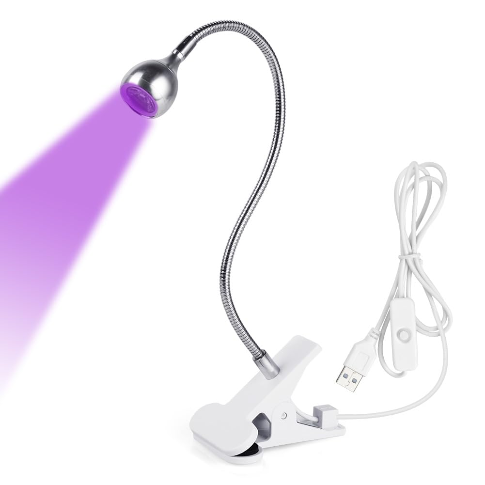 LOPHE Lámpara de Uñas, Secador de uñas UV, 3W USB Lampara Uñas Semipermanentes Giratoria 360° de Gel LED de Cuello de Cisne con Clip e Interruptor, Regalo para Manicura para Mujere