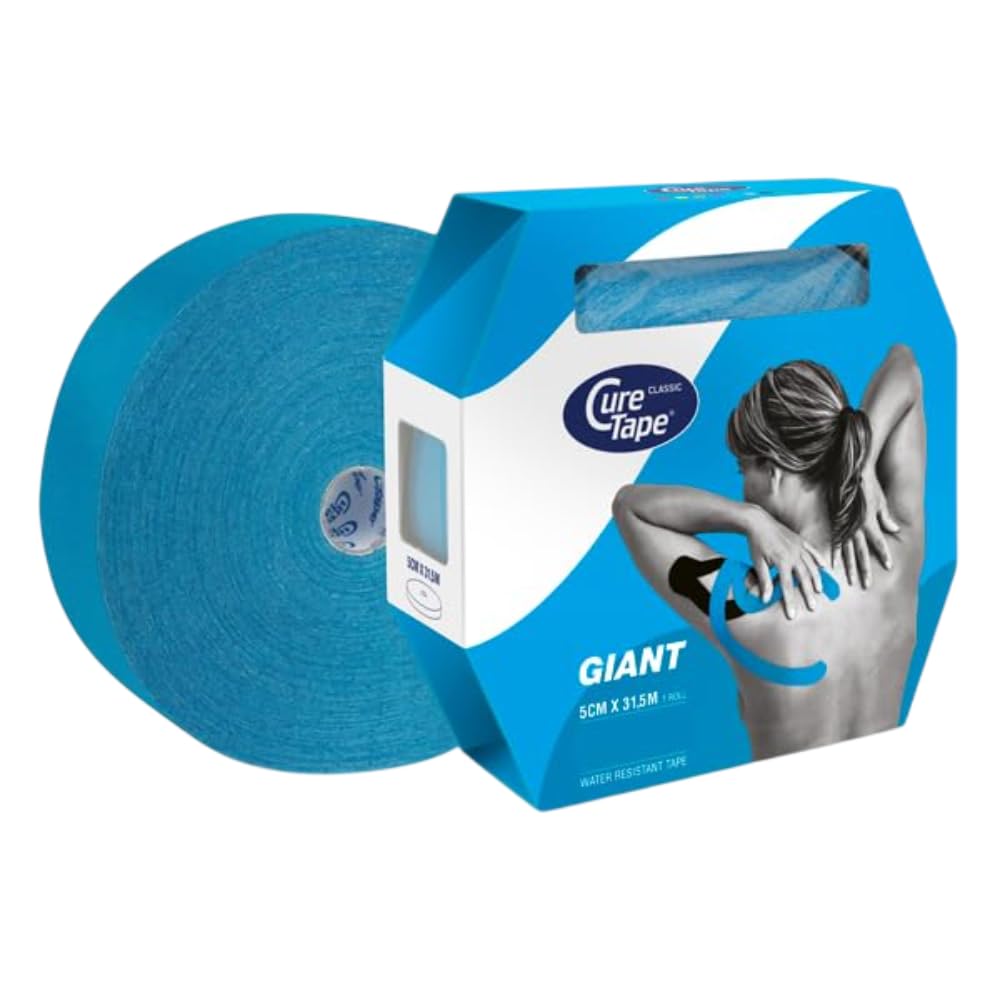 CureTape Classic Giant taśma kinezjologiczna, taśma sportowa, bez lateksu, wodoodporna i przyjazna dla skóry, certyfikat TÜV, 5 cm x 31,5 m, niebieska