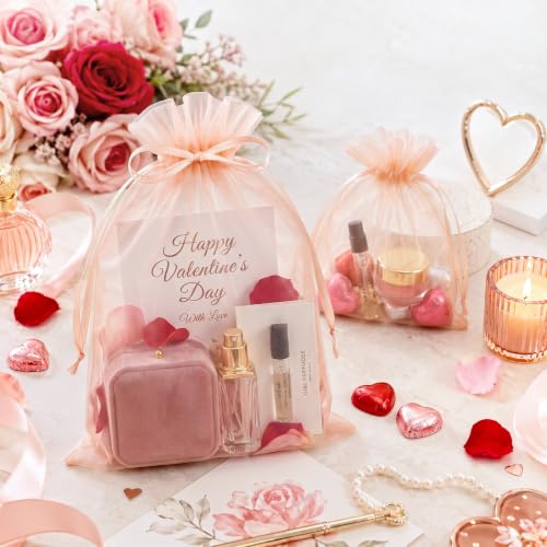 Image of FUNFERY 100PCS Peach Champagne Sheer Organza Bags 3x4 in, Goodie Bags Bulk | Small Mesh Gift Bag with Drawstring for Wedding Party Favor, Drawstring Pouch for Jewelry, Sachet Bags for Treat, Candy, Soap