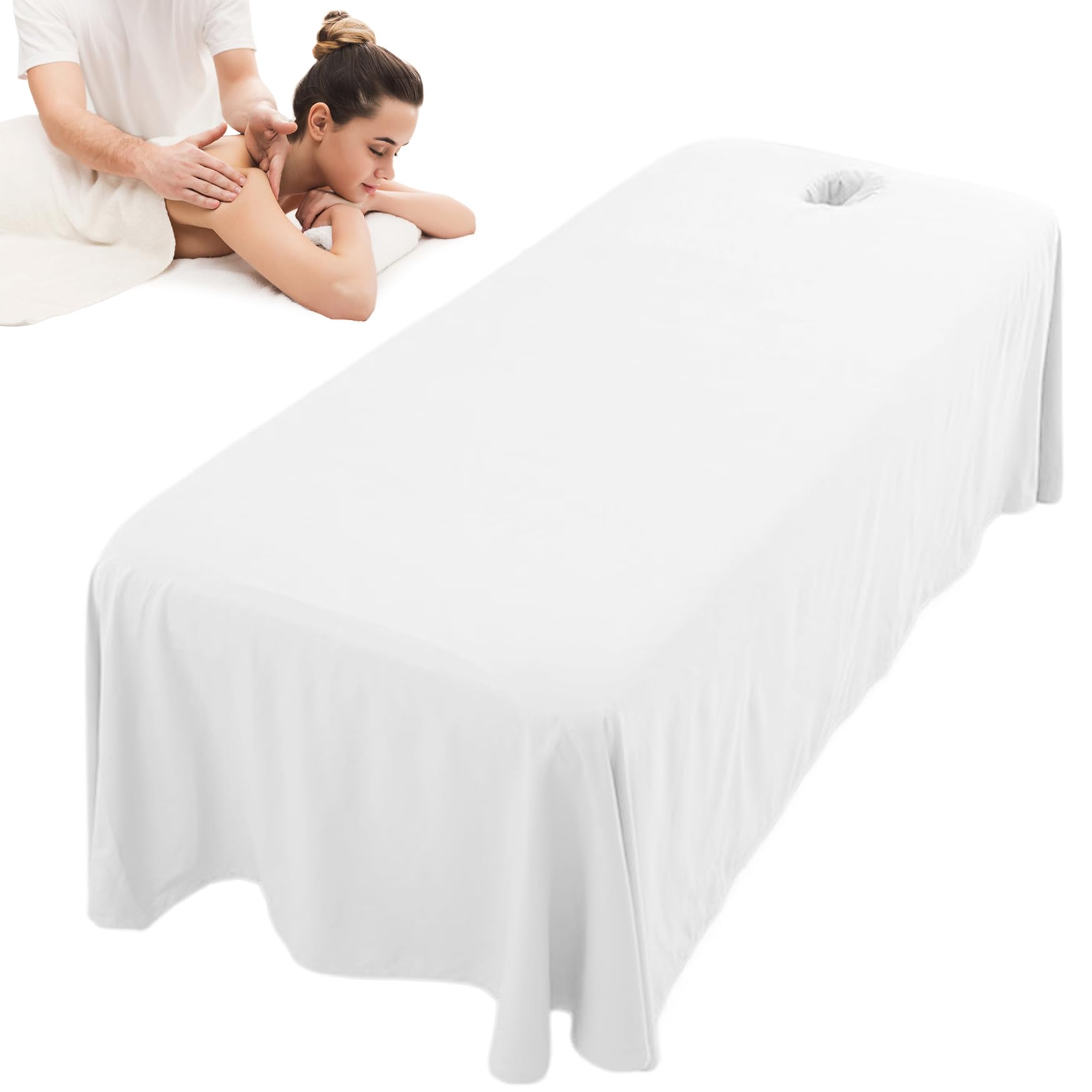 Sábanas para camilla de masaje, Sábana de masaje gruesa tipo gofre con orificio para la cara, funda de cama de belleza lavable y transpirable para camas de 190x80 cm (blanco)
