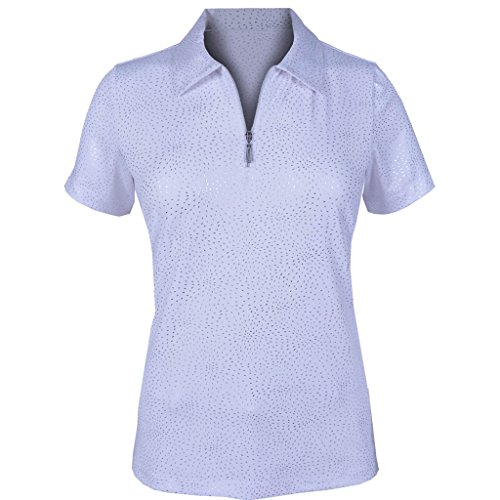 Monterey Club Women's Fireworks Foil Print Zip Polo Shirt #2441 (White, Medium)
