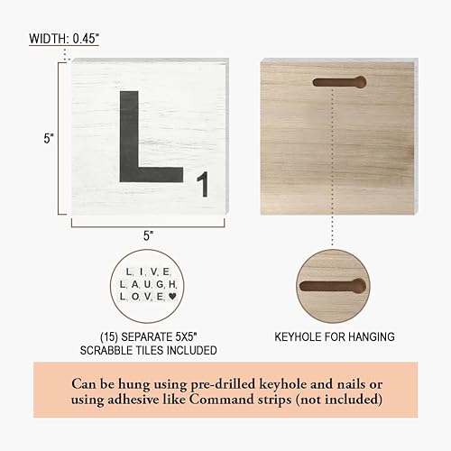 Miniatura 4 de TenXVI Designs Live, Laugh, Love - Azulejos de crucigrama rústicos grandes para decoración de pared, letras cuadradas decorativas grandes de madera