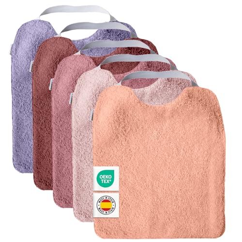 MIMUSELINA | Pack 5 Baberos Bebe Impermeables y Absorbentes | Rizo Suave | Babero Bebe Resistente Reutilizable en Algodón | Ideal para Guarderia | Hecho en España