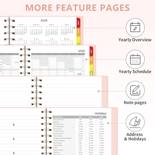 2026 Diary A5 Week to View Appointment Book, Weekly & Monthly Planner - 30-Minute 2026 Jan to Dec with Colorful Monthly Tabs & Inner Pocket, 100 GSM Paper, Boost Productivity - Pink - Image 5