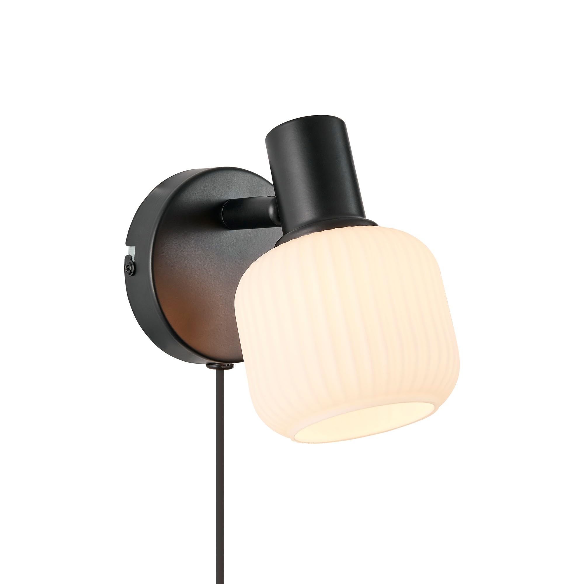 Nordlux Milford Indoor Wall Light Black Glass E14 Ribbed - Bedroom, Bedside, Living Room Plug in or Mains Powered, IP20