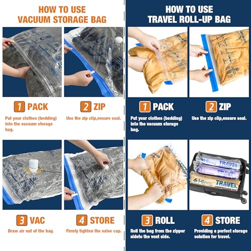 Image of HIBAG Vacuum Storage Bags with Electric Pump, Vacuum Seal Bags for Clothing, Pillows, Blanket Bedding Comforters, 30 pack