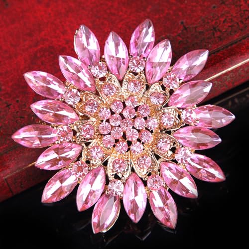 Image of Rhinestone Sunflower Brooch Pin for Women Red Black Purple Large Flower Broochs Snowflake Brooch Marquise Wreath Brooches Jewelry
