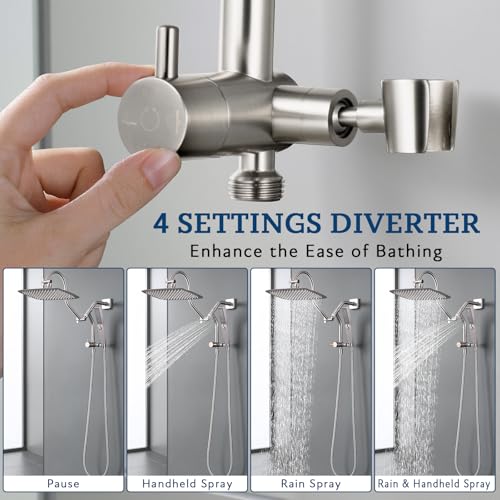 Image of G-Promise All Metal Shower Diverter with Low Handheld Holder, Pause Mode 3-Way Diverter Valve for Handheld and Fixed Shower Head, 4-Setting Universal Bathing System Replacement(6 Inch, Brushed Nickel)
