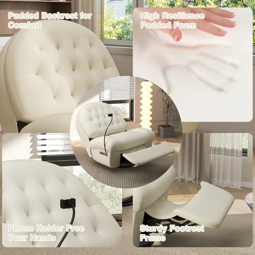 Sillón Recliner Giratorio Piel Blanco miniatura 7
