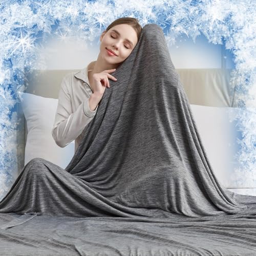 Image of CHOSHOME Cooling Blanket for Hot Sleepers - Summer Blanket Thin Soft Lightweight Breathable Double Side Enhanced Cooling for Hot Flashes, Night Sweats, Bed, Couch (Black, 50 x 70 inches)