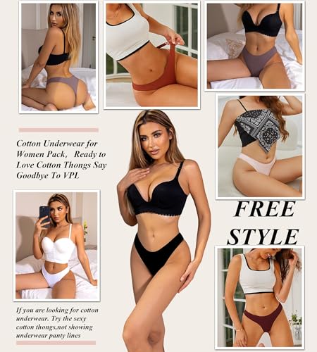 Image of READY TO LOVE Cotton Underwear for Women Pack Breathable Thongs for Women Sexy Stretch Soft Womens Panties Thong XS-XL