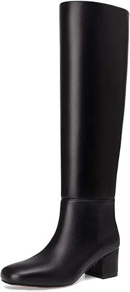Athlefit Black Knee High Boots for Women Chunky Low Heel Tall Boots Square Toe Fashion Slip On Booties Size 10
