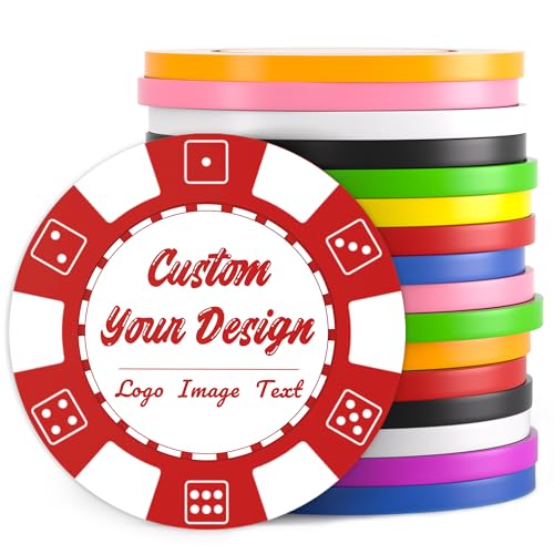 MANBATTLE 100 Custom Poker Chips, Drink Token Chips Imprinted with Personalized Logo, Image or Text, Double Sided Full Color Print Custom Tokens for Bars, Party, Poker Games, Casino Night (Red, 37MM)