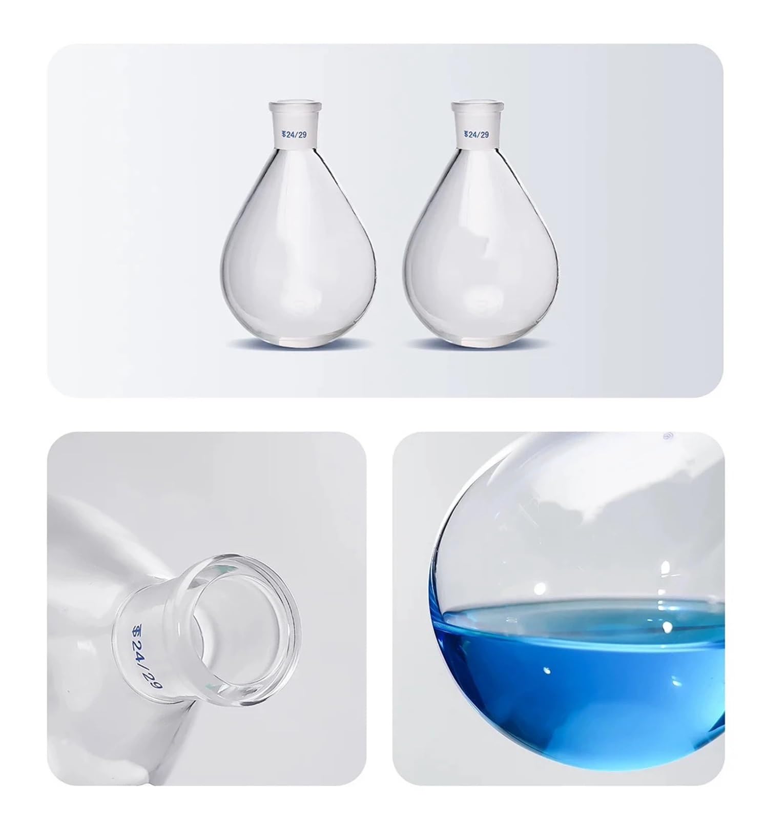 Frasco evaporador rotatorio de vidrio de borosilicato de laboratorio, articulación de 2000ml, artículos de fondo redondo, matraz con forma de berenjena, 24/29, 29/32(29-32)