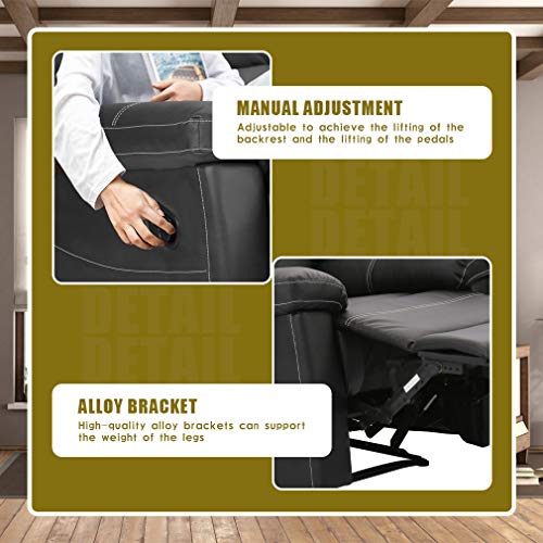 Fdw Pu Leather Sofa Recliner Couch Recliner Sofa Manual Reclining Sofa For Living Room Black #TOP2