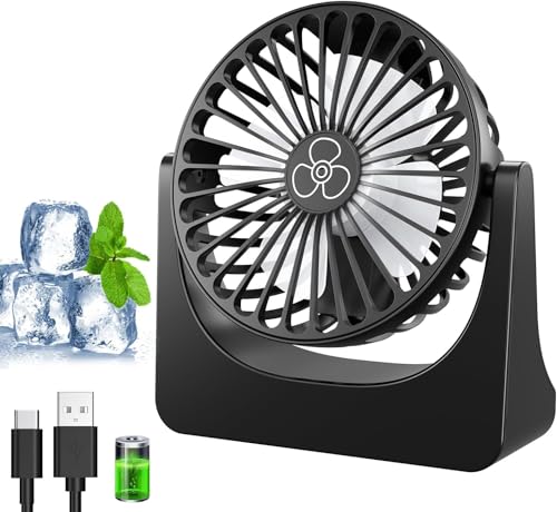 PALATALA Tischventilator Mini Ventilator USB Ventilator mit 3 Geschwindigkeiten und 360 Drehung Wiederaufladbar Tragbarer Kleiner Ventilator für Schlafzimmer Zuhause Büro Ventilator Leise