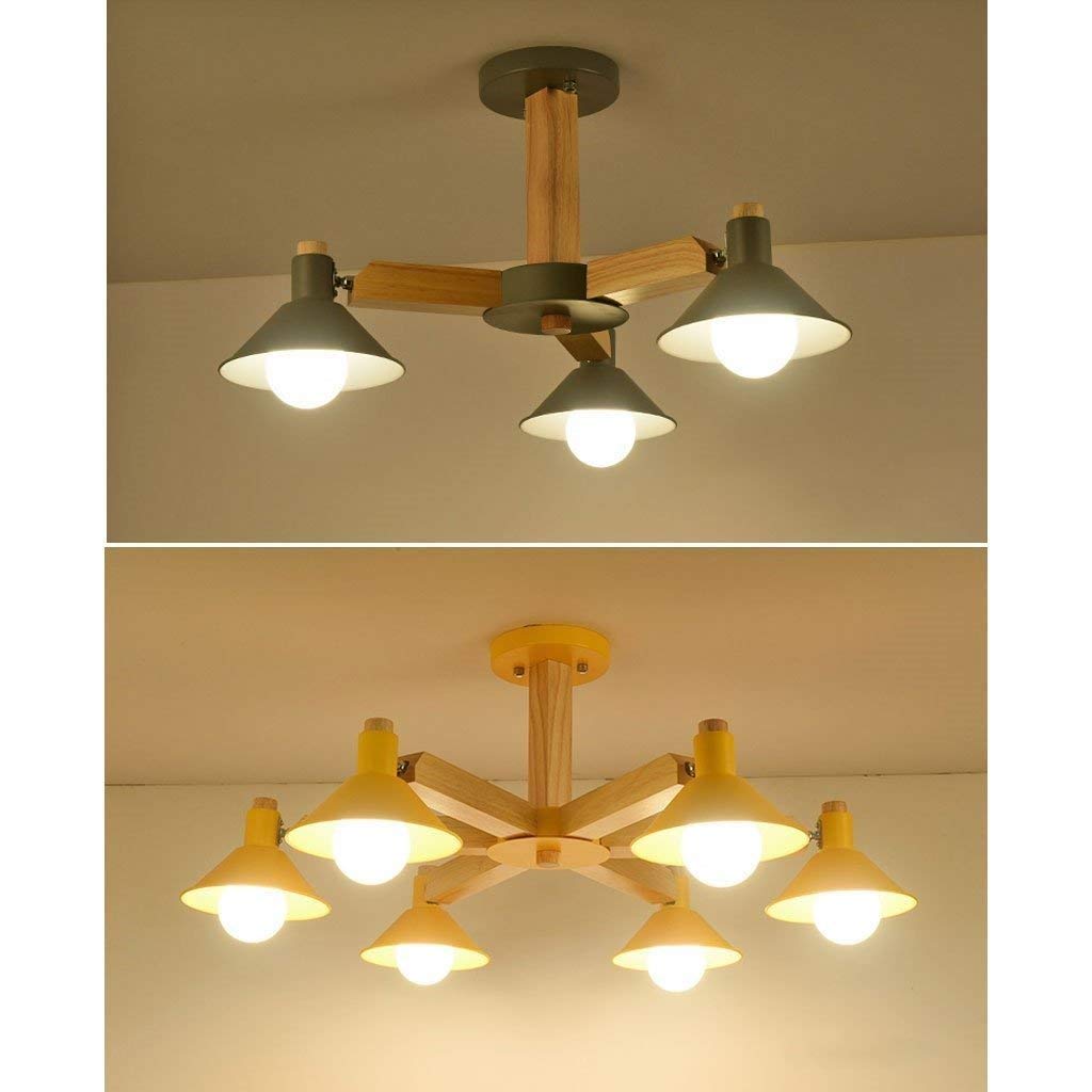 Lustre en bois massif E27 plafonnier suspendu salon design - 7