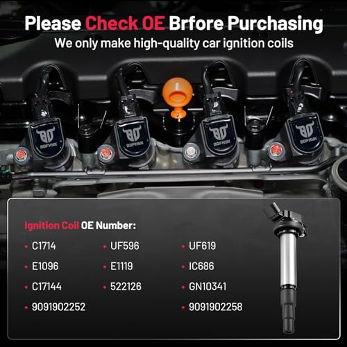 Image of BDFHYK Ignition Coil UF596 Compatible with Toyota Corolla 2009 2010 2012 2013 Toyota Prius 2014 2015 2017 Matrix Lexus CT200h Pontiac Vibe Scion iM xD 1.8L l4 Coil Pack Set of 4 Coils for UF619 C1714