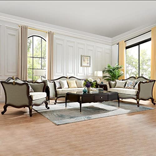 Image of Classic Wood and Craft Royal 10-Seater Teak Sofa Set 3+2+2+2+1 Center Table Hand-Carved Antique Design in Premium Walnut Finish Victorian Style Wooden Living Room Luxury Furniture for Home Decor