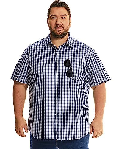 HOdo Big and Tall Mens Cotton Button Down Shirt Navysquare 5XL