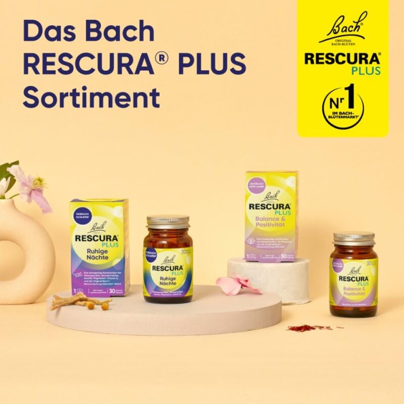 Bachblüten Original Bach RESCURA PLUS Ruhige Nächte 30 vegane Kapseln | Bachblütenmischung mit Ashwagandha und B-Vitaminen für ruhige Nächte | Friedlich schlafen | ehemals Rescue