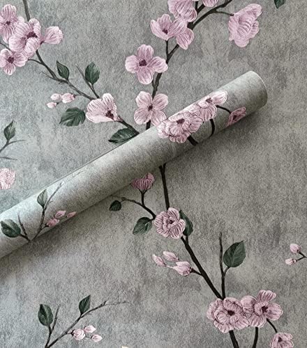 17.7" x 393.7" Peel and Stick Wallpaper Grey Floral Contact Paper Removable Wallpaper Decorative Self Adhesive Wallpaper Modern Wall Paper