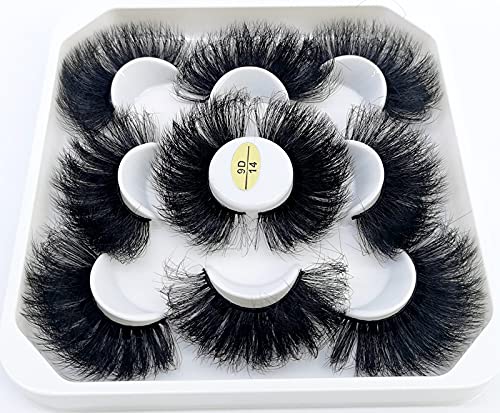 HBZGTLAD 5/20 Pairs 25 mm 3d Mink Lashes Bulk Faux with Custom Box Wispy Natural Mink Lashes Pack Short Wholesales Natural False Eyelashes (9D-14)