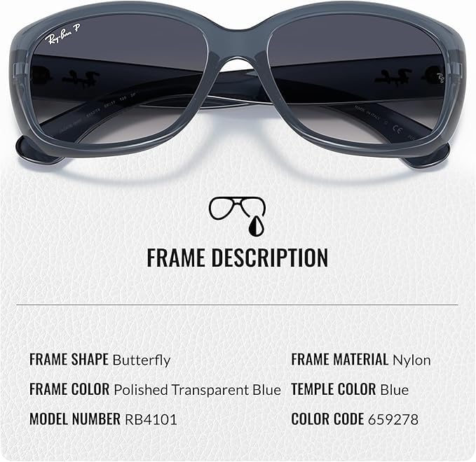 Image of Ray-Ban RB4101 JACKIE OHH TRANSPARENT Butterfly Shaped Sunglasses for Women with Official RAYBAN Eyewear Kit