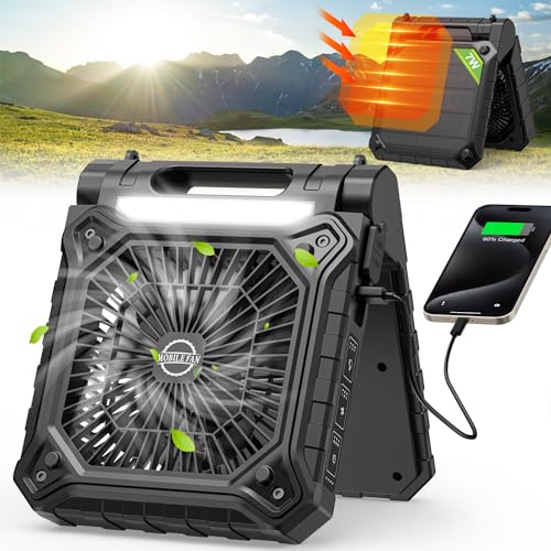 DOWILLDO Solar Powered Camping Fan with 12000 mAh Rechargeable Battery and LED Lantern, 3 Timer...