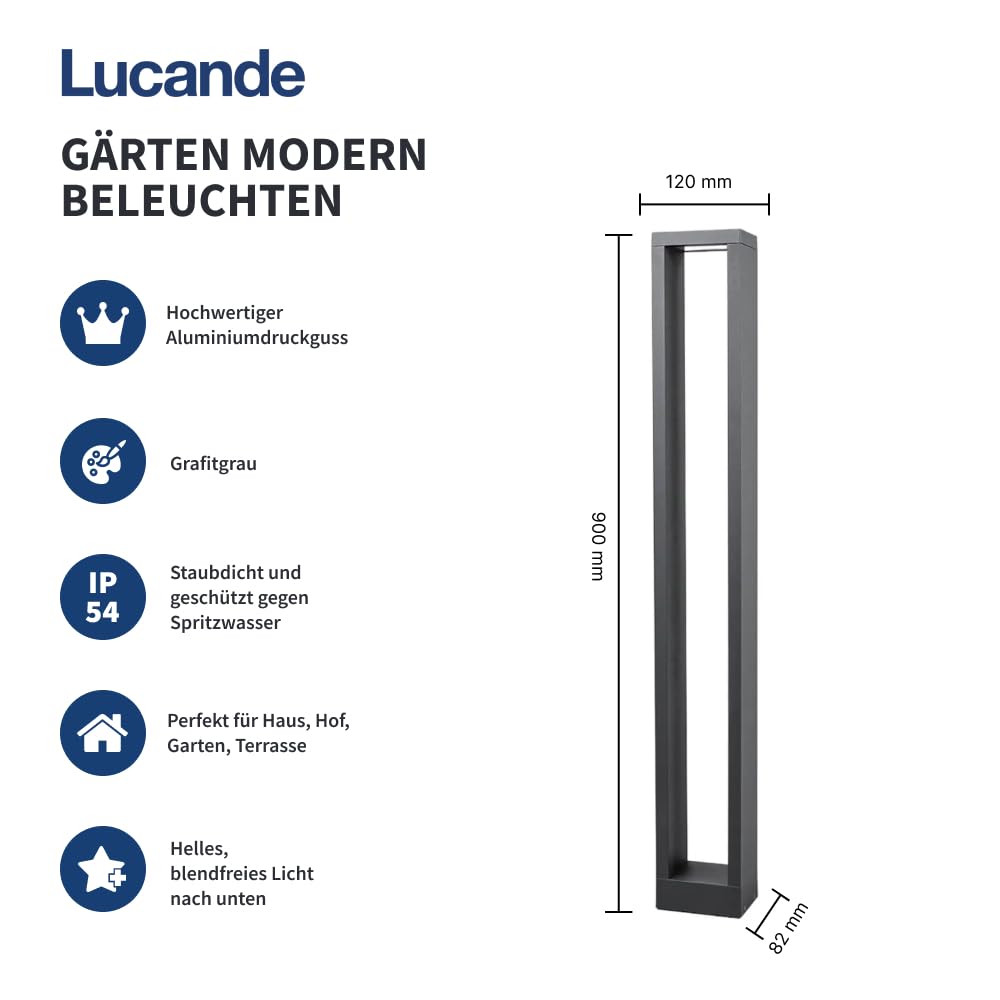 Lucande LED Wegeleuchte 90 cm, Außenleuchte IP54 Pollerleuchte außen 10W Gartenlampe Aussenleuchte für Garten Außenstehleuchte
