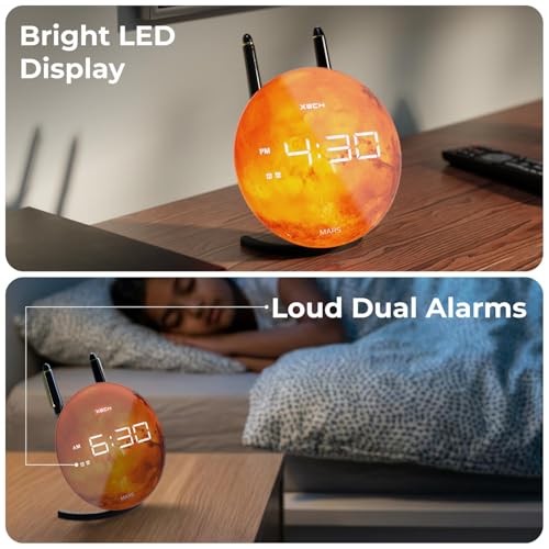 Image of Xech Digital Alarm Clock for Heavy Sleepers | Loud Dual Alarms | LED Desk Clock for Students Bedside Table | Home Decoration Items for Living Room | USB-C Powered | Solaris X Lite (Mars)