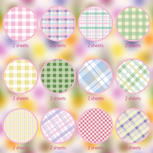 24 Sheet Spring Buffalo Plaid Pattern Paper Pack Easter Scrapbook Specialty Paper Double-Sided Decorative Craft Paper For Easter Spring Wedding Anniversary Diy Scrapbook Card Making Decoration #TOP2