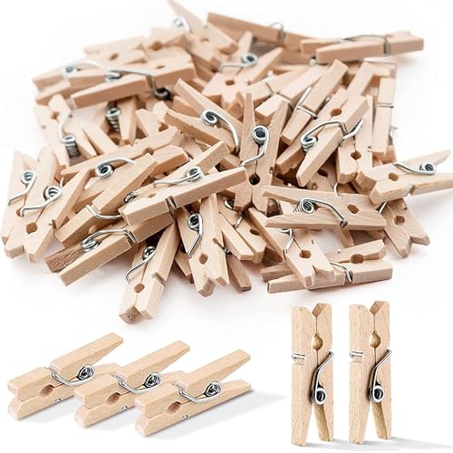 Mini Wooden Pegs - 100pcs Mini Pegs for Decorative Photo Wall - 25mm Wooden Natural small Peg for Holding Photo Paper Clothes Crafts Display