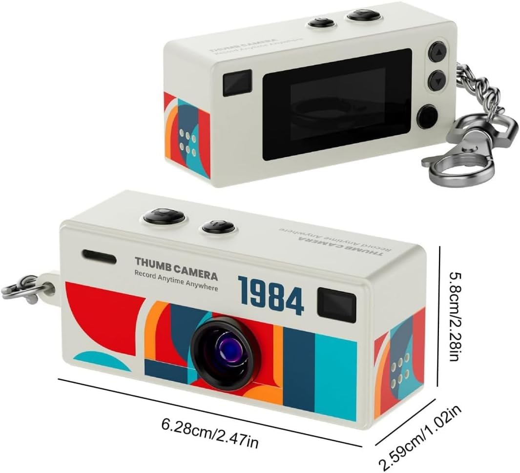 Mini Fotocamera Portachiavi Vintage, Mini Macchina Fotografica Digitale, Small Keychain Camera, HD 1080P, Videocamera Piccola Grandangolare 130° per Vlogging di Viaggio (Giallo)