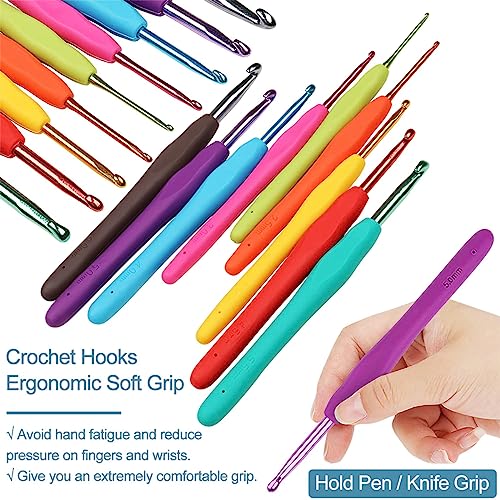 Image of 59 Pcs Crochet Hooks Kit for Beginners Adults, Knitting Starter Kit for Adults Ergonomic Crochet Soft Grip Handle Crochet Tools, DIY Weave Yarn Kits with Carry Bag , Travel Knitting Crochet Supplies
