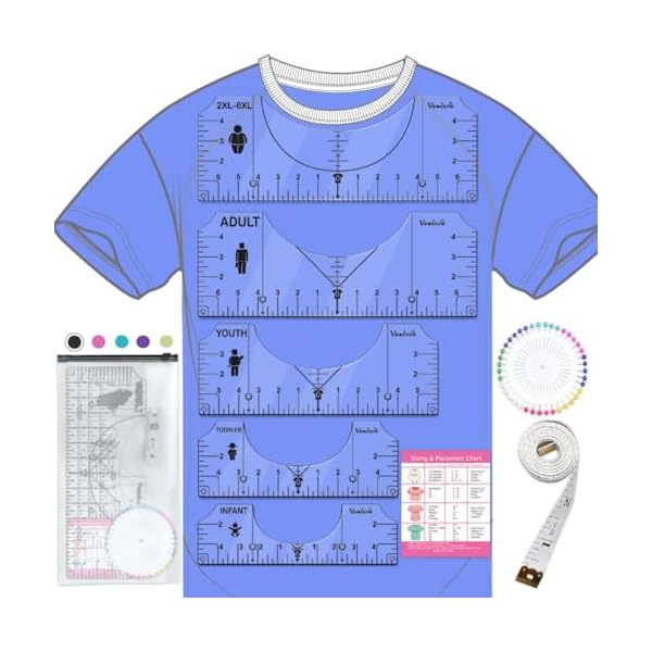 Tshirt Ruler Guide Vinyl Alignment, Shirt Measurement Tool Placement Center Desgins DTF Template Left Chest Logo Pocket, Accessories for Cricut Heat Press Sublimation Iron on HTV Heat Transfer Vinyl