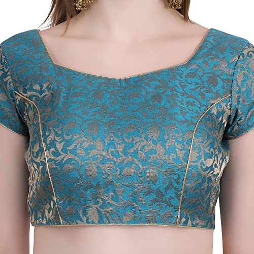 Image of Women's Short Sleeve Brocade (Chanderi) Readymade Stitched Saree Blouse Ready to Wear Half Sleeves Ladies Blouse