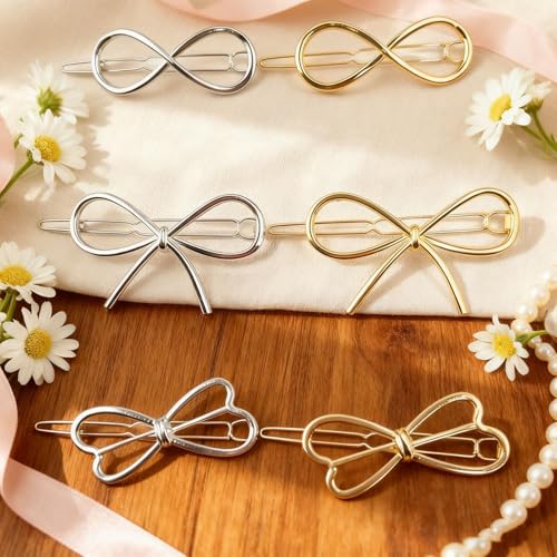 6 Piezas Pinzas de Pelo de Metal con Lazo Elegante para Varios Peinados Clips Antideslizantes para Mujeres (Dorado Plata) miniatura 4