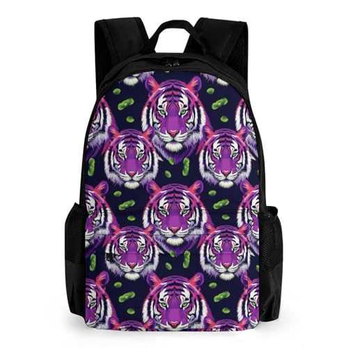 Large Rucksack for Outdoor Hiking and Camping with Daypack Design, Purple Tiger Daypack Backpack Men Women