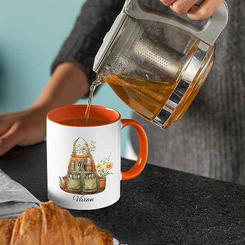 Personalized-Brown-Gardening-Apron-With-Tools-And-Flower-Mug-Customized-Gifts-For-Gardeners-With-Name-Custom-Coffee-Mug-Plant-Lover-Mug-Gift-For-Garden-Lover-Plant-Mug-White-Ceramic-Mug